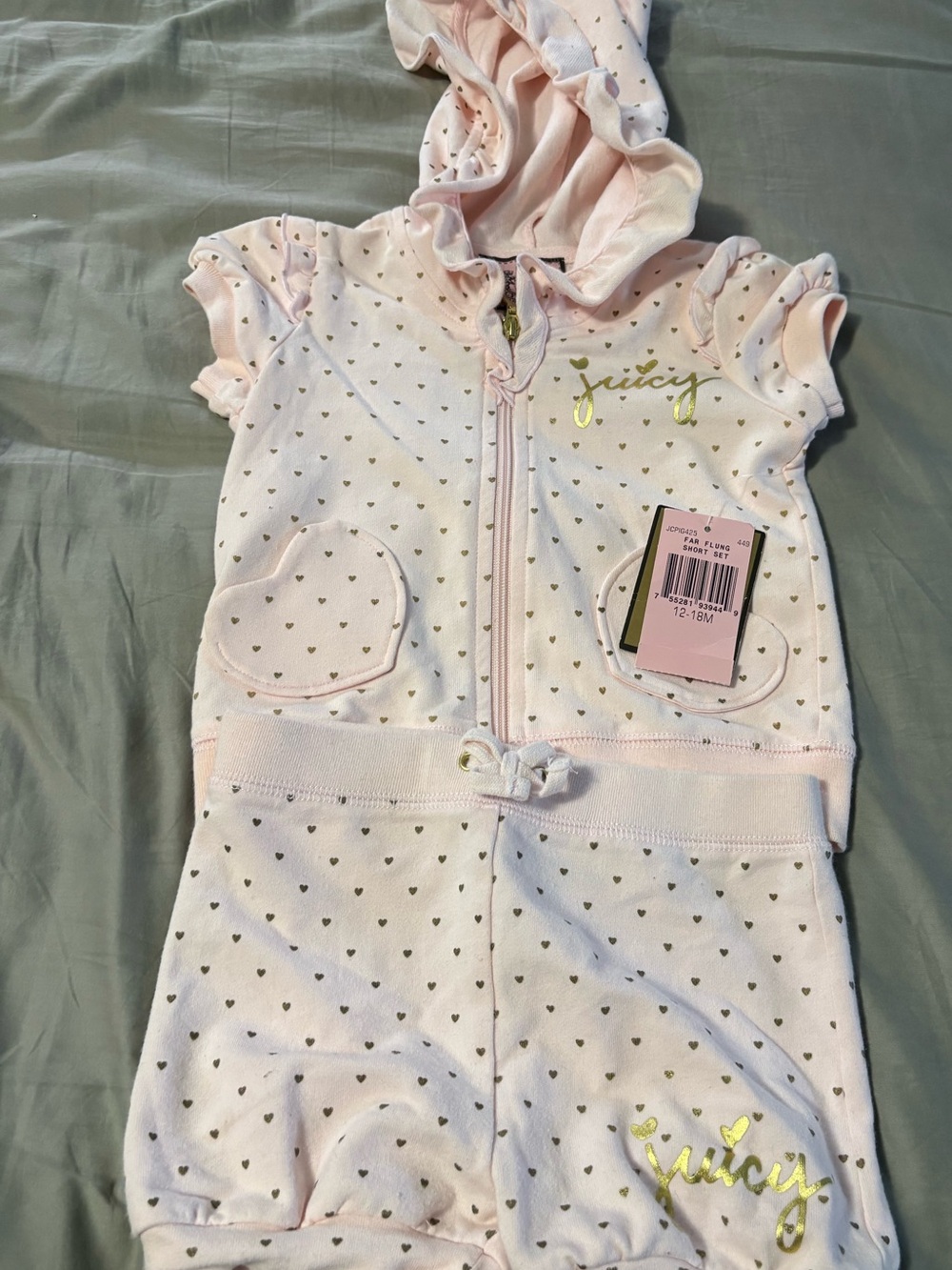 Juicy Couture Pink & Gold Heart Hooded Short Set